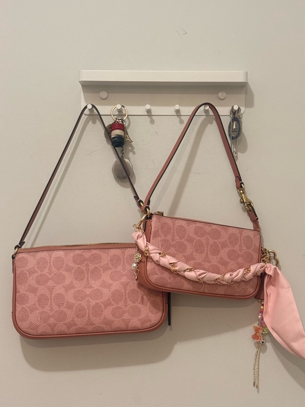 Coach Pink Signature Canvas Double Pouch Shoulder Bags